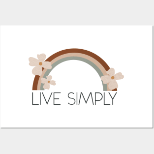 Live Simply Boho Rainbow Flowers Posters and Art